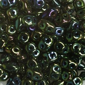 Чешки мъниста SuperDuo зелен ирис металик (10г) 